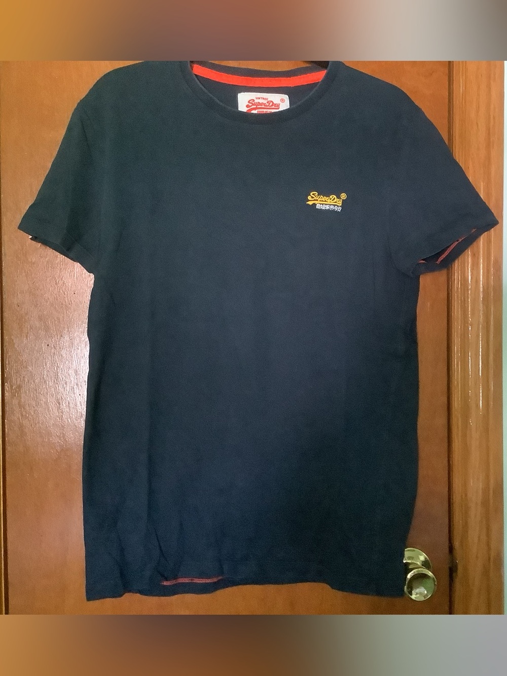 Superdry Men's Navy Short Sleeve Tee with Yellow Logo